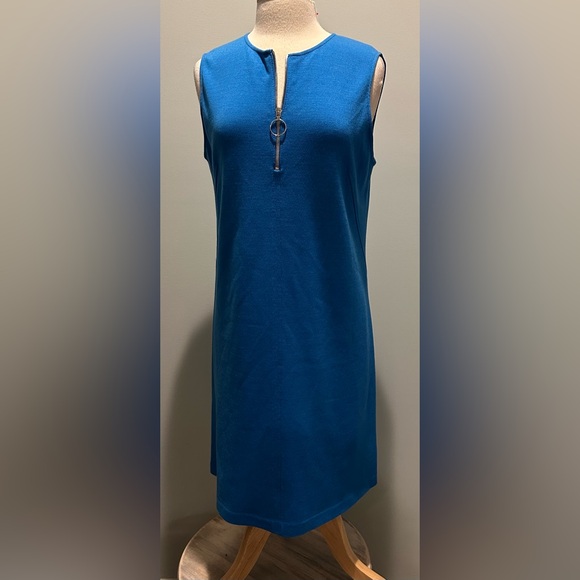 ST. JOHN cobalt blue wool blend sleeveless knit shift dress size 10 - Picture 2 of 14